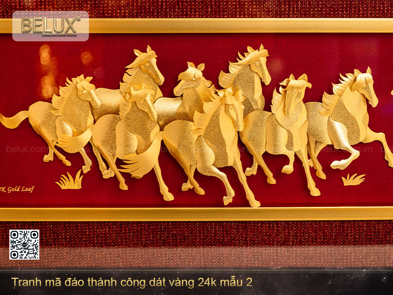 Tranh quà tặng mã đáo thành công dát vàng 24k mẫu 2